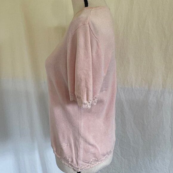 INC International Concepts Pink Short Sleeve Sweater Petite M with Lace Trim  * - Picture 2 of 7
